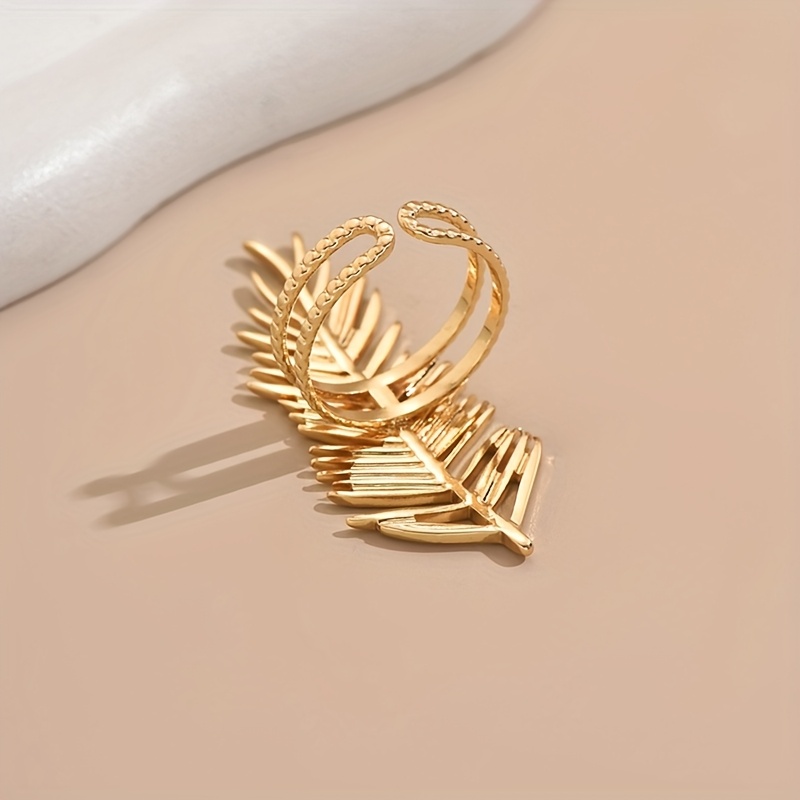 Golden Tone Stainless Steel Leaf Ring for Women Adjustable Open Delicate Accesso